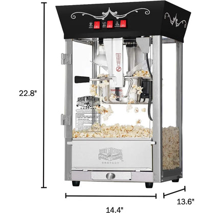 Popcorn Red Movie Theater Style 8 Ounce, Antique Popcorn Machine, Built with Stainless Steel and Tempered Glass Food Zones