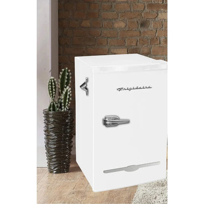 3.2 Cu Ft White Retro Bar Fridge, with Side Bottle Opener, Household Mini Refrigerator, Small Portable, Easy to Place