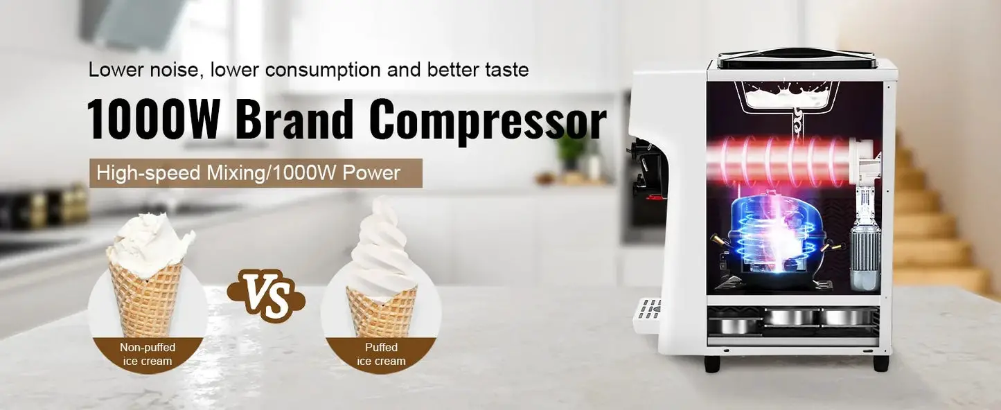 Commercial Ice Cream Maker, Countertop Soft Serve Machine with 4.5L Hopper 1.6L Cylinder Touch Screen Puffing Shortage Alarm