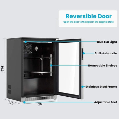 20 Inch Wide Built in Beverage Refrigerator with Clear Glass Front Door, 120 Can Under Counter Cabinet Soda Beer Drink Cooler