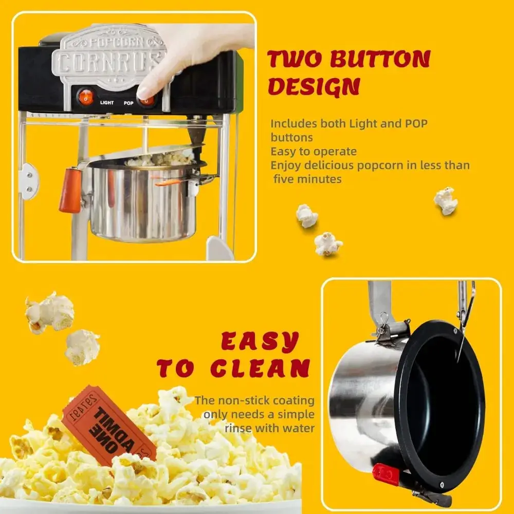 Popcorn Popper Machine-4 OZ Professional Popcorn Maker Theater Style with Nonstick Kettle Warming Light and Serving Scoop, Black