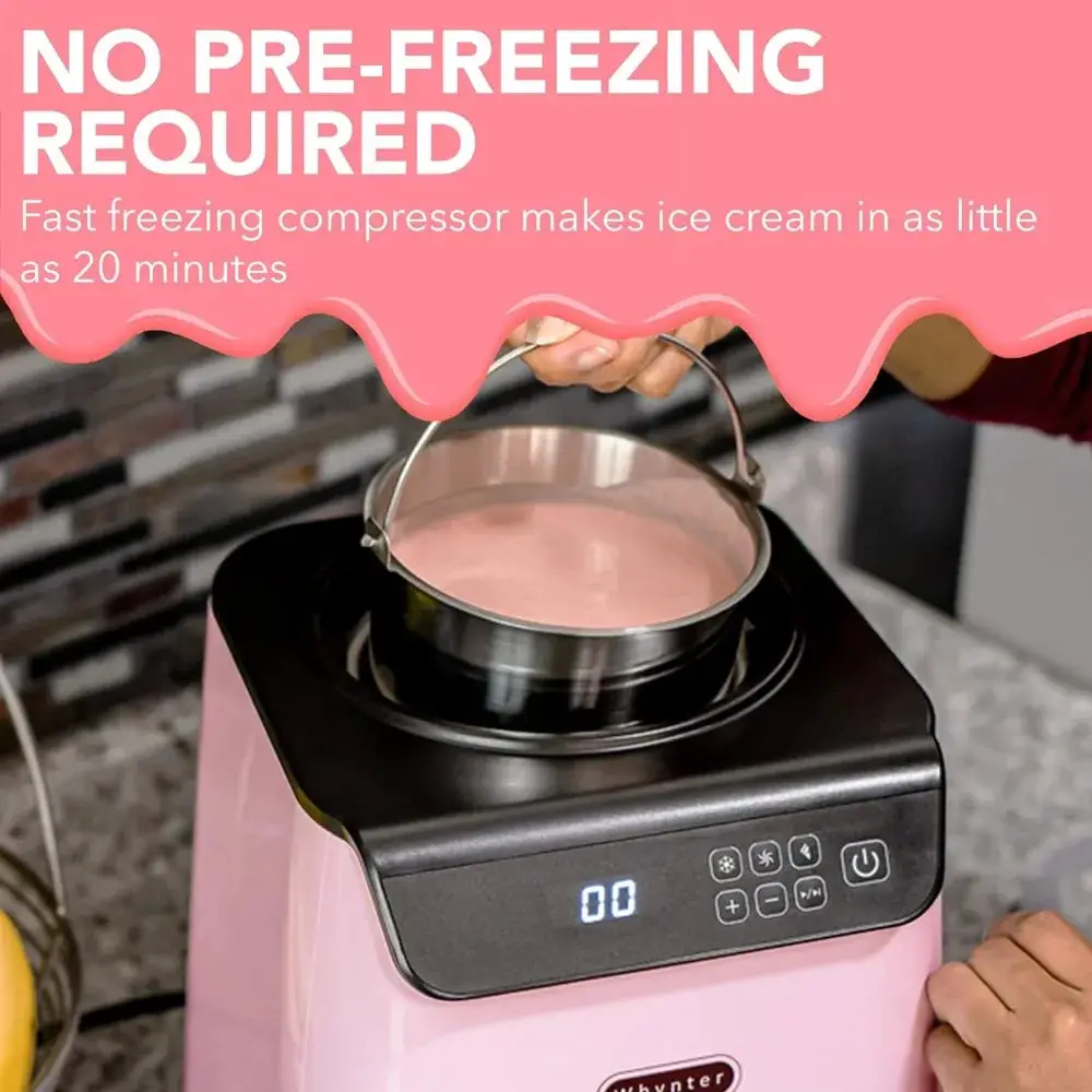 Upright Automatic Ice Cream Maker 1.28 Quart Capacity with Built-in Compressor, no pre-freezing, LCD Digital Display, Timer