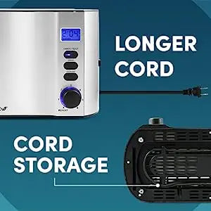 Long Slot 4 Slice Toaster, Countdown Timer, 6 Toast Setting, Defrost, Cancel Function, Built-in Warming Rack, Extra Wide Slots