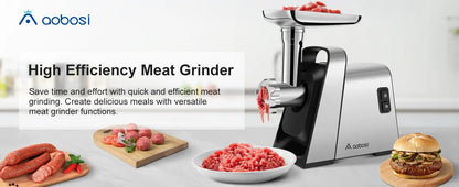 Meat Grinder Electric, [3000W Max] Meat Grinder Heavy Duty with 2 Stainless Blades & 4 Grinding Plates,Sausage Maker & Kibbe Kit