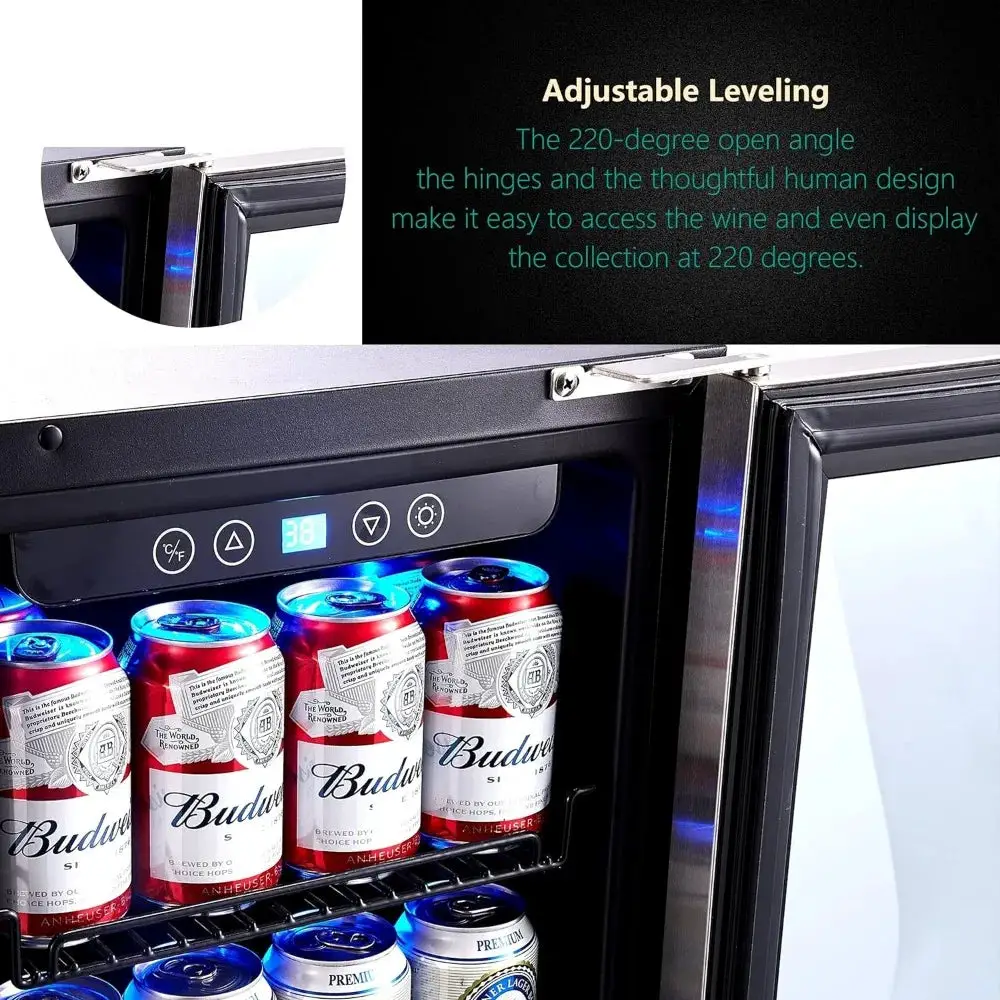 15” Beverage Cooler and Refrigerator Under Counter Built-in or Freestanding, 96 Cans Capacity Mini Fridge- for Soda, Water, Beer