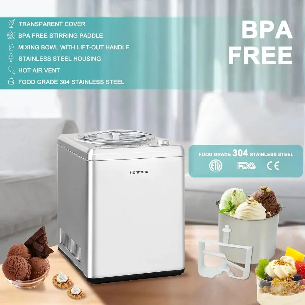 Ice Cream Maker 2.64 Quart for Homemade Gelato, Keep Cooling for 2H, No Pre-Freezing Automatic Ice Cream Machine with Compressor