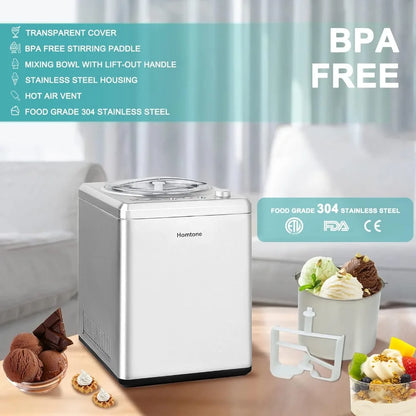 Ice Cream Maker 2.64 Quart for Homemade Gelato, Keep Cooling for 2H, No Pre-Freezing Automatic Ice Cream Machine with Compressor