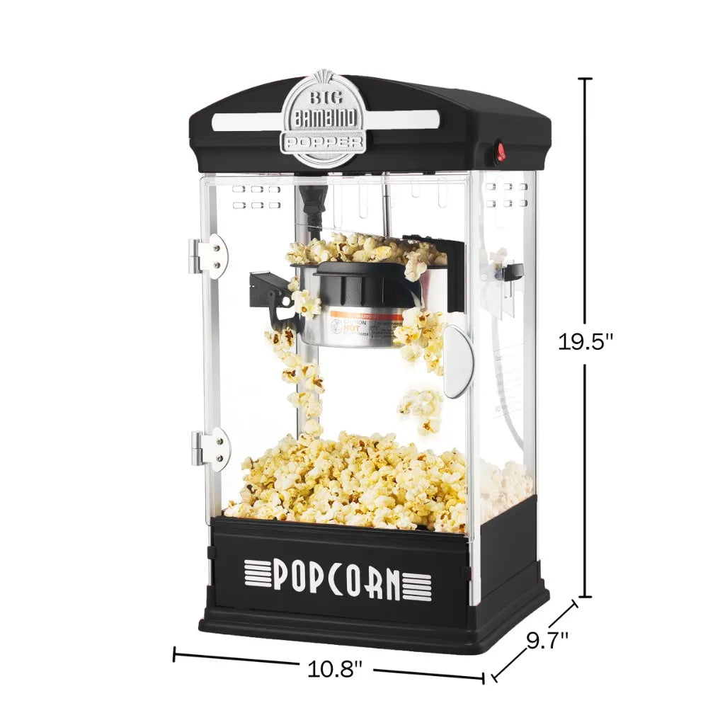 Retro Tabletop Popcorn Popper - 4-uncjowy czajnik ze stali nierdzewnej, miarki, torby i wyjmowana tacka (czarny)