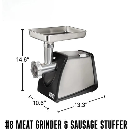 Electric Meat Grinder & Sausage Stuffer, No. 8, 650 Watt, 7/8 HP Motor, Grinds 3 lbs/Minute, Stainless Steel