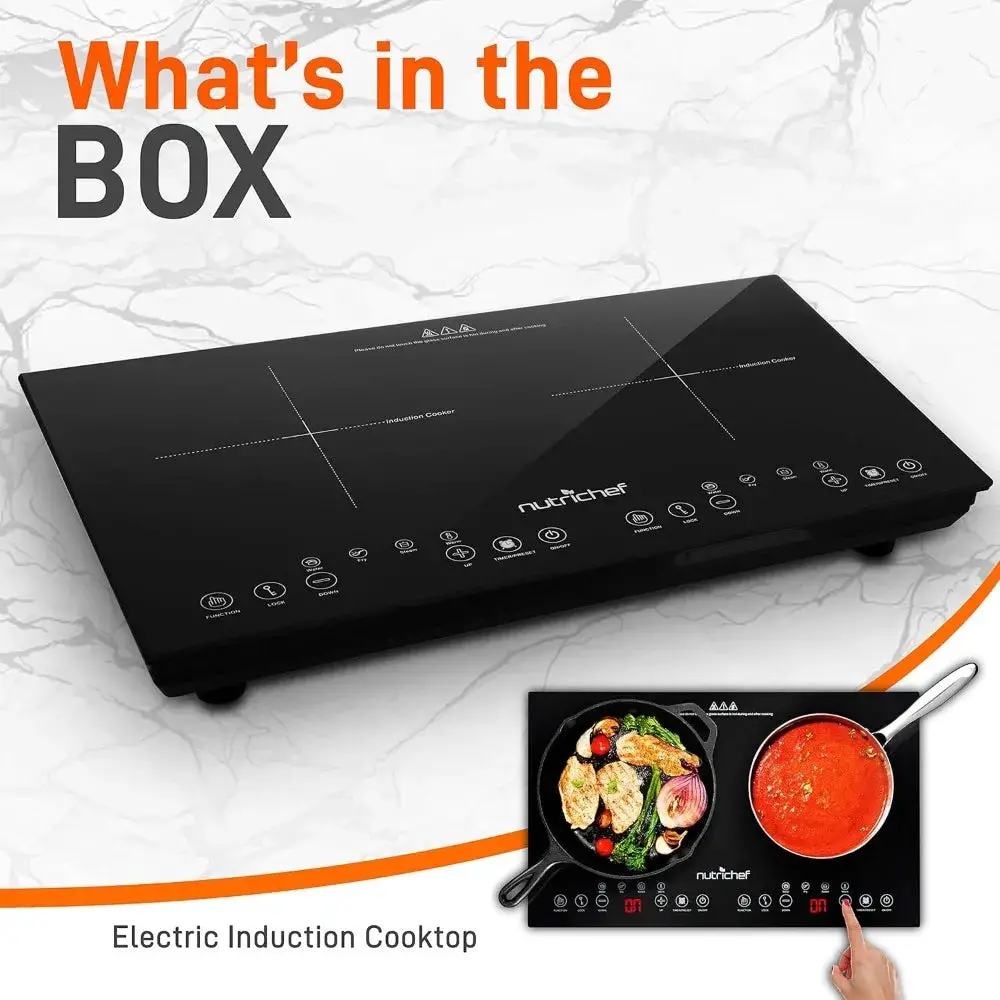 Double Induction Cooktop - Portable 120V Digital Ceramic Dual Burner w/ Kids Safety Lock,1800 W, Touch Sensor Control, Black