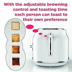 2 Slice Toaster, Wide Slot for Bread, English Muffins, and Bagels, 5 Adjustable Toast Settings, Cancel and Defrost, 900w, Black.