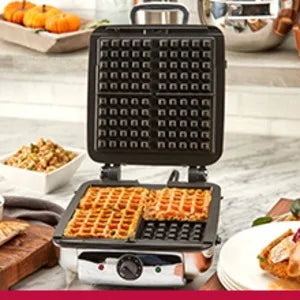 Gourmet Digital Waffle Maker with Removable, Dishwasher-safe Plates. 4 slices, coated with a PFOA-free nonstick, Silver