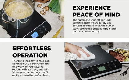 Induction Cooktop, Electric Hot Plate, Programmable Single Burner with Touchscreen LCD Display, Temperature Control, 1800 W