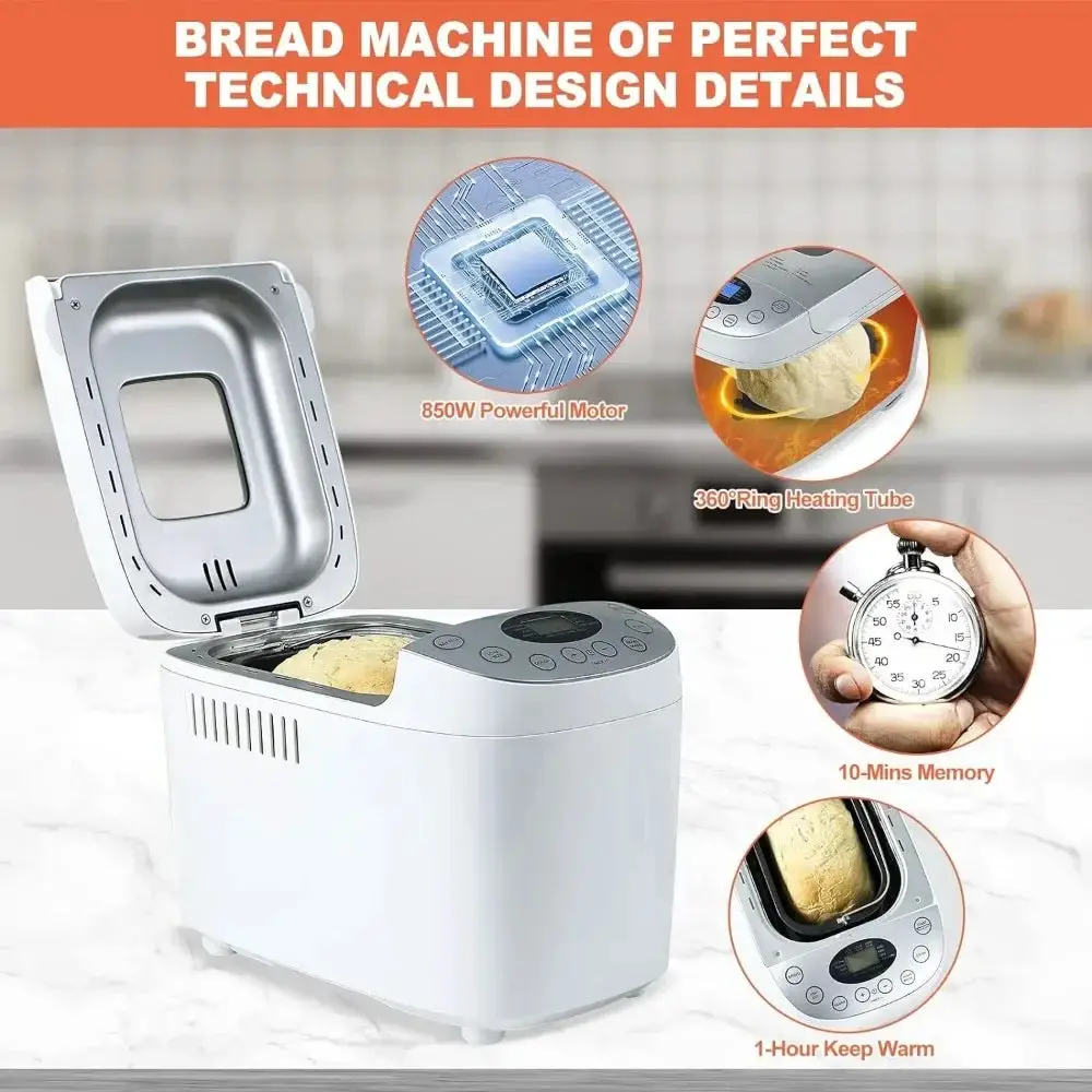 3.5-pound 15-in-1 automatic bread maker with dual kneading paddle bread maker, touch screen and LCD display screen