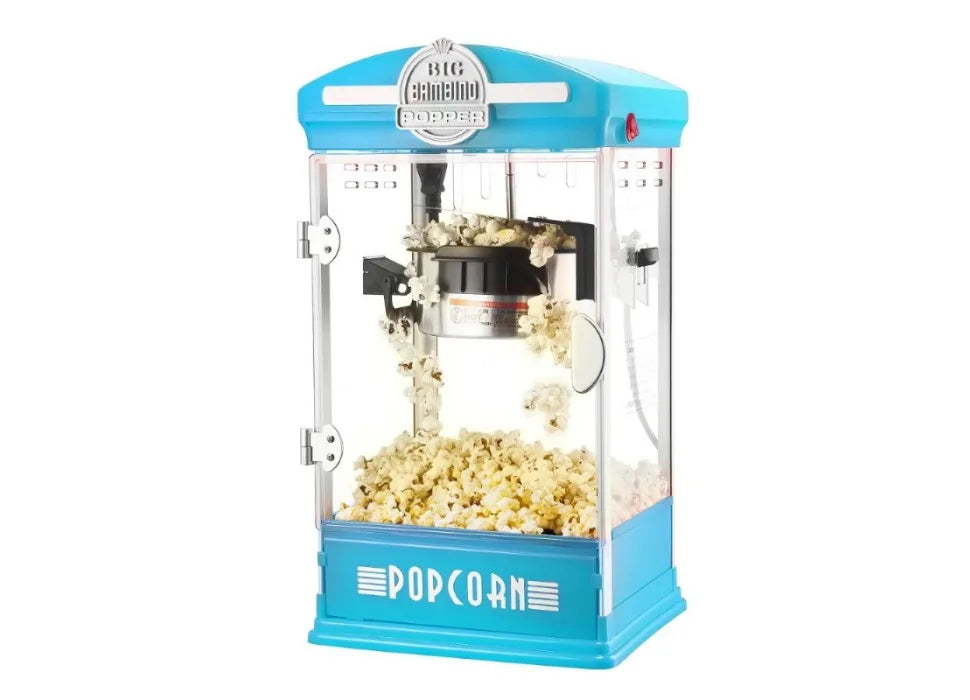 Maszyna do popcornu - staromodna maszyna do popcornu z czajnikiem o pojemności 4 uncji, kubkami pomiarowymi, łyżką i kubkami do serwowania (czerwona)