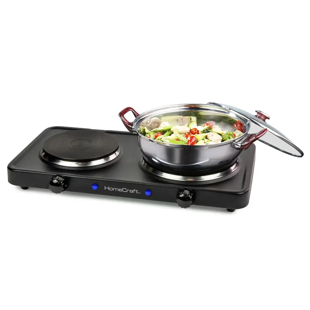 Double Burner Hot Plate, Portable Countertop Double Burner Hot Plate Electric Cooktop,1500-Watts, Adjustable Temperature Control