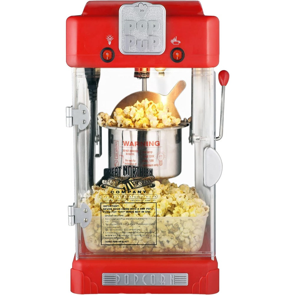 Pop Pup Countertop Popcorn Machine – Maszyna do popcornu stołowego, robi 1 galon – czajnik 2,5 uncji, tacka na popcorn, lampka grzewcza i łyżka, czerwony