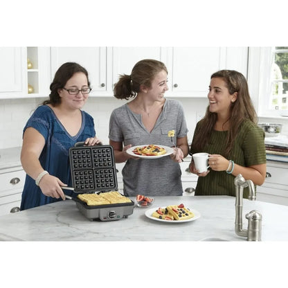 Belgian Waffle Maker with Pancake Plates, 6-setting adjustable browning control with audible alert, Brushed Stainless