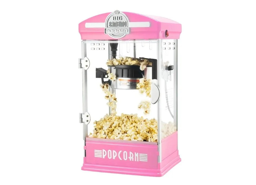 Maszyna do popcornu - staromodna maszyna do popcornu z czajnikiem o pojemności 4 uncji, kubkami pomiarowymi, łyżką i kubkami do serwowania (czerwona)