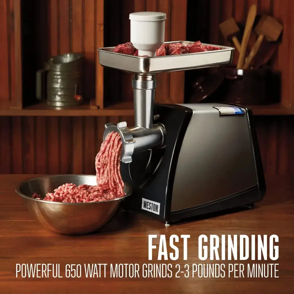 Electric Meat Grinder & Sausage Stuffer, No. 8, 650 Watt, 7/8 HP Motor, Grinds 3 lbs/Minute, Stainless Steel