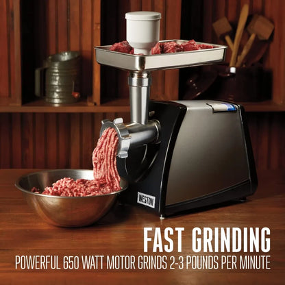 Electric Meat Grinder & Sausage Stuffer, No. 8, 650 Watt, 7/8 HP Motor, Grinds 3 lbs/Minute, Stainless Steel