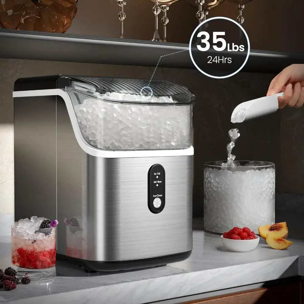 Ice Makers Countertop, 35lbs/Day, One-Click Operation, Self-Cleaning, Pellet Ice Maker Countertop for Home/Kitchen/Office