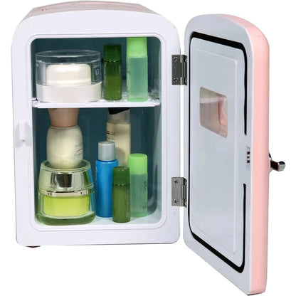 Pink Mini Portable Fridge, 4 litres Capacity Chills Six 12oz Cans, 100% Freon-Free & Eco Friendly, Beverage Cooler