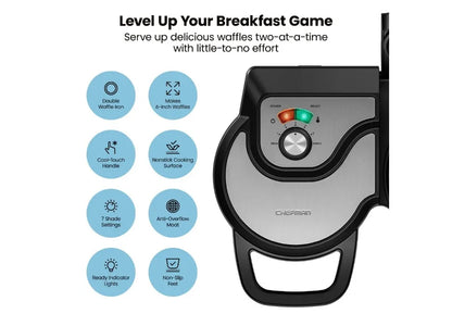 Double Waffle Maker, 6-Inch,2 at a time, 7 Shade Temp Control, Non-Stick, Stainless Steel, mini waffle maker