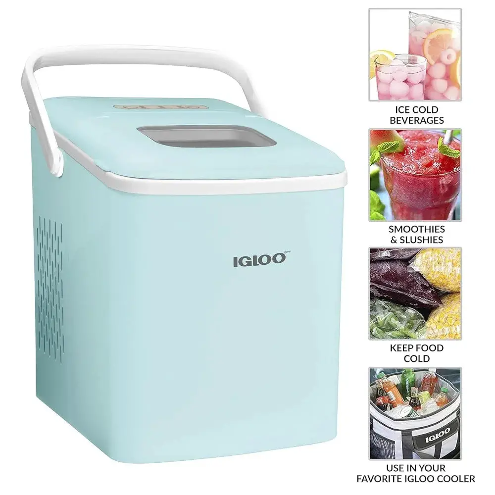 Self-Cleaning Portable Electric Countertop Ice Maker Machine with Handle, 26 Pounds in 24 Hours, With Ice Scoop and Basket