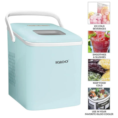 Self-Cleaning Portable Electric Countertop Ice Maker Machine with Handle, 26 Pounds in 24 Hours, With Ice Scoop and Basket