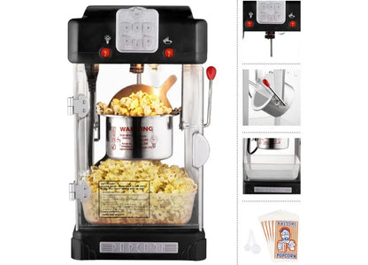 Countertop Popcorn Machine – 2.5oz Kettle with Measuring Spoon, Scoop, and 25 Serving Bags (Black)