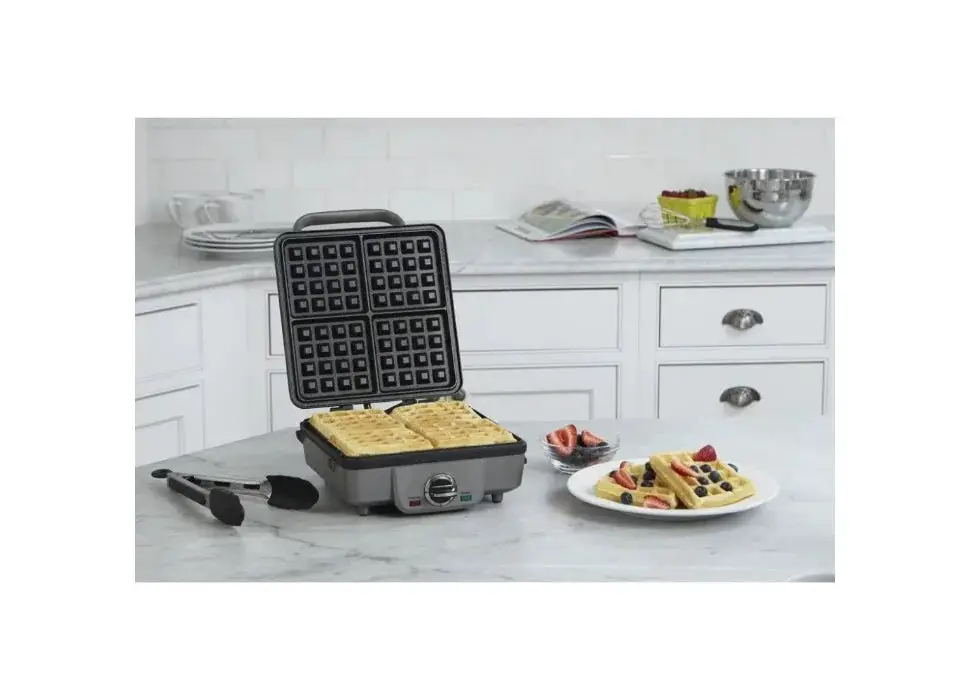 Belgian Waffle Maker with Pancake Plates, 6-setting adjustable browning control with audible alert, Brushed Stainless