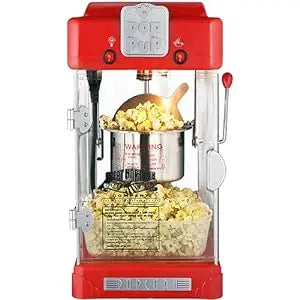 Pop Pup Countertop Popcorn Machine – Tabletop Popper Makes 1 Gallon – 2.5-Ounce Kettle, Catch Tray Warming Light & Scoop, Red