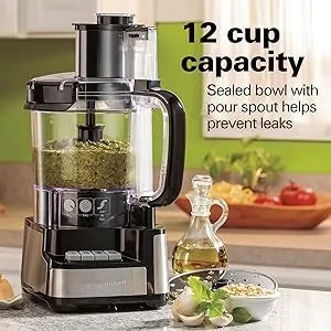 Stack & Snap Food Processor and Vegetable Chopper, BPA Free, Stainless-Steel Blades, 12 Cup Bowl, 2-Speed 450-Watt Motor, Black