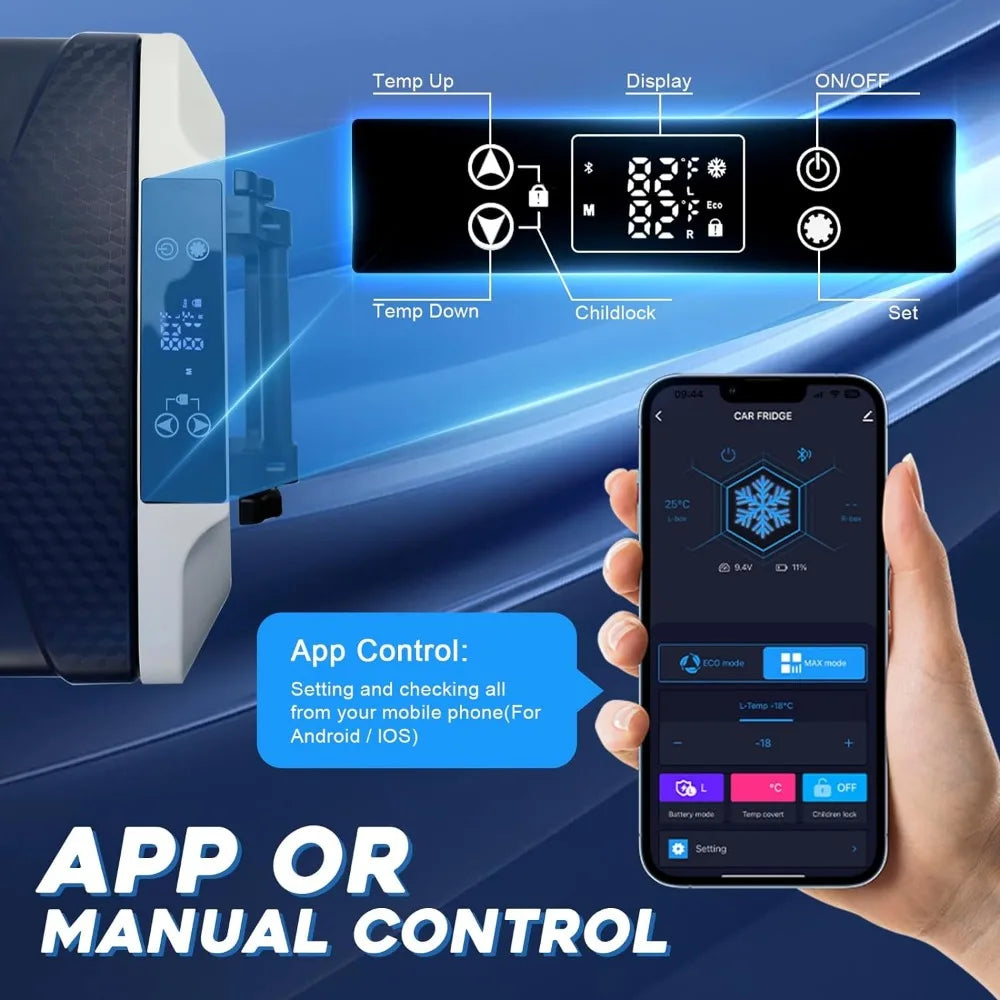 12 Volt Car Refrigerator, 37 Quart(35L) Portable Freezer Car Fridge WIFI APP Control, 12/24V DC and 100-240V for Outdoor,Camping