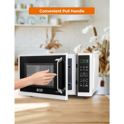 0.9 Cubic Foot Microwave, Small Microwave with Grip Handle, 900W with Digital Display, Door Lock and Kitchen Timer, White