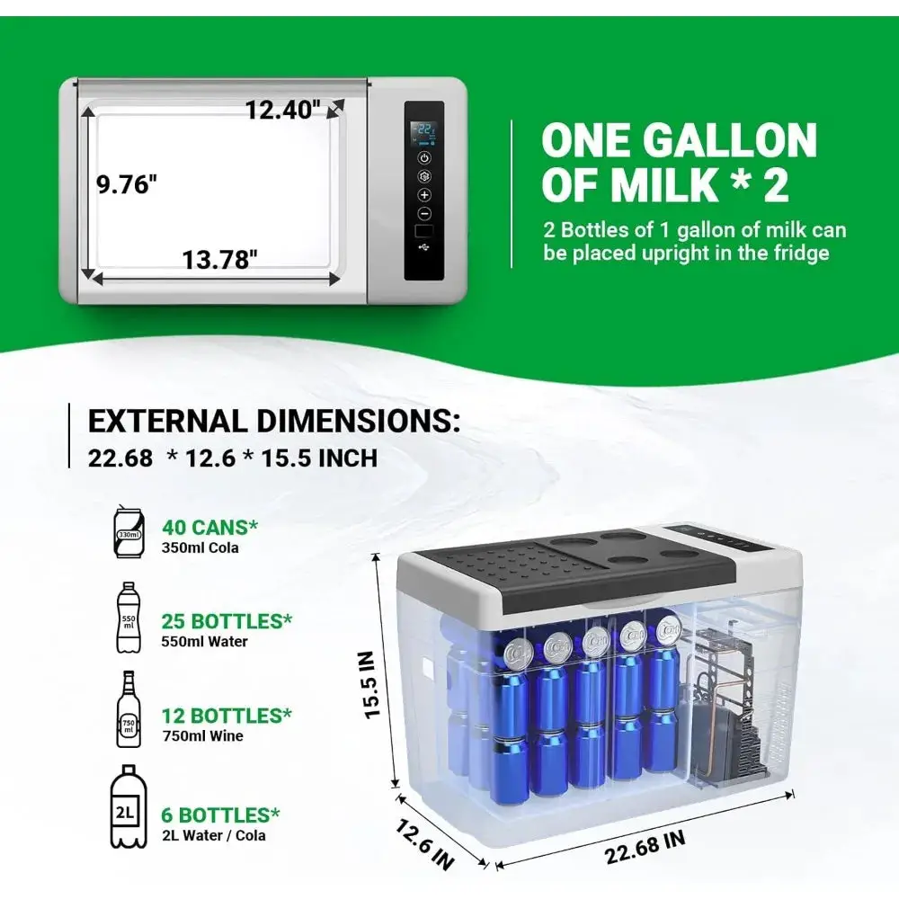 30 Quart 12V Portable Refrigerator 12 Volt Car Fridge (-8℉~50℉) Portable Freezer, 100-240V AC for Camping, Truck, RV, Travel Use