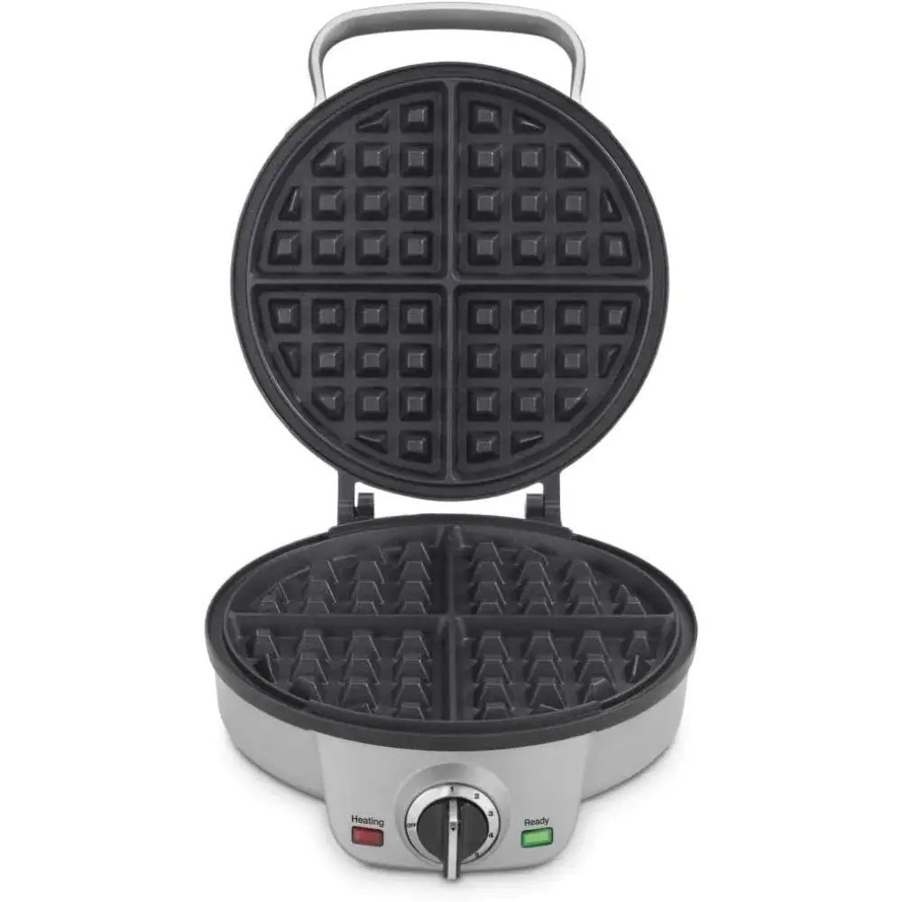 Mini Belgian Waffle Maker, Round Mini Waffle Iron, 6-setting adjustable browning control, Silver, Non-Stick Cooking Surface