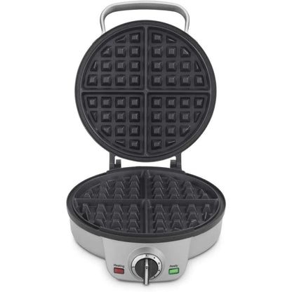 Mini Belgian Waffle Maker, Round Mini Waffle Iron, 6-setting adjustable browning control, Silver, Non-Stick Cooking Surface