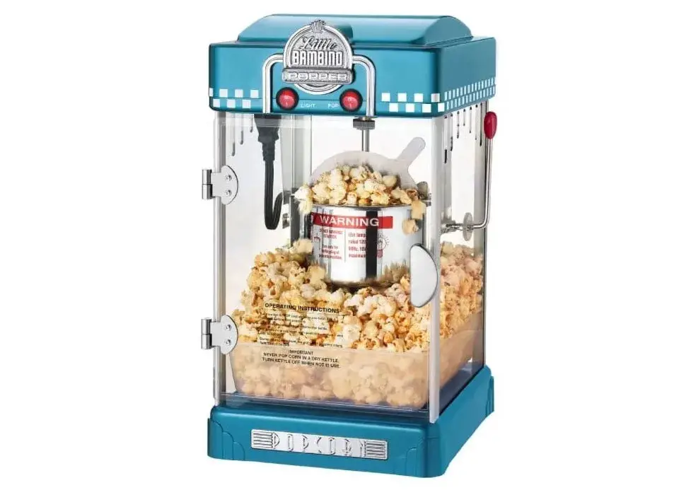 Countertop Popcorn Machine – 2.5oz Kettle with Measuring Spoon, Scoop, and 25 Serving Bags (Blue)