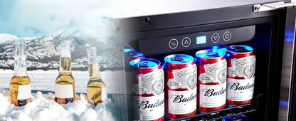 15” Beverage Cooler and Refrigerator Under Counter Built-in or Freestanding, 96 Cans Capacity Mini Fridge- for Soda, Water, Beer