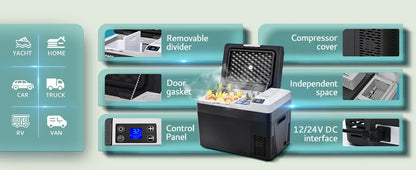 12 Volt Refrigerator, 32QT Portable Freezer Fridge, Car refrigerator with 12/24V DC & 110-240V AC, Electric Compressor Cooler