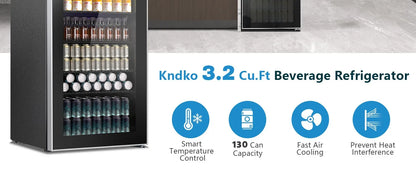 Beverage Refrigerator and Cooler, Mini Fridge 130 Can, Little Cooler with Digital Display 32~61℉, Refrigerator with 4 Shelves