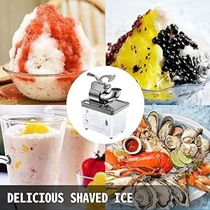 Commercial Ice Crusher, 300W Electric Snow Cone Machine with Dual Blades, Stainless Shaved Ice Machine with Safety On/Off Switch