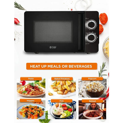 Black Microwave, with Rotary Switch Knob, 700W Countertop Small Microwave, with Microwave Turntable Plate, 6 Level Power