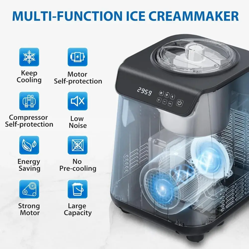 1.3 Quart Ice Cream Maker Machine with Built-in Compressor, Fully Automatic and No Pre-freezing, 1 Hour Keep-Cooling