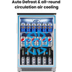 20-calowa lodówka na napoje ze szklanymi drzwiami, 120-puszek mini lodówka z niebieskim światłem LED do piwa, 36-50°F pod chłodnicą, automatyczne rozmrażanie