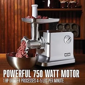 lectric Meat Grinder & Sausage Stuffer, 750 Watt, 1 HP Motor, Grinds 4 lbs Per Minute, Silver, kitchenware