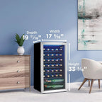 Free Standing Wine Cooler, Holds 36 Bottles, Single Zone Fridge with Glass Door-Chiller for Kitchen, Home Bar, 3.3 Cu.Ft.