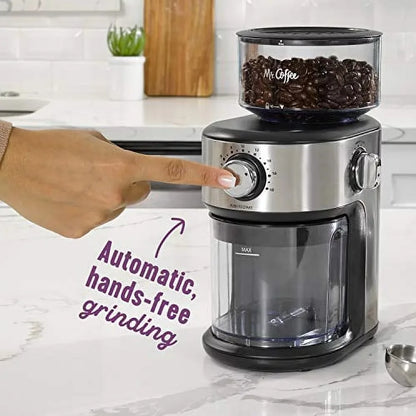 Cafe Grind 18 Cup Automatic Burr Grinder, Stainless Steel, Coffee Grinder, Small and Easy to Carry Electric Grinder